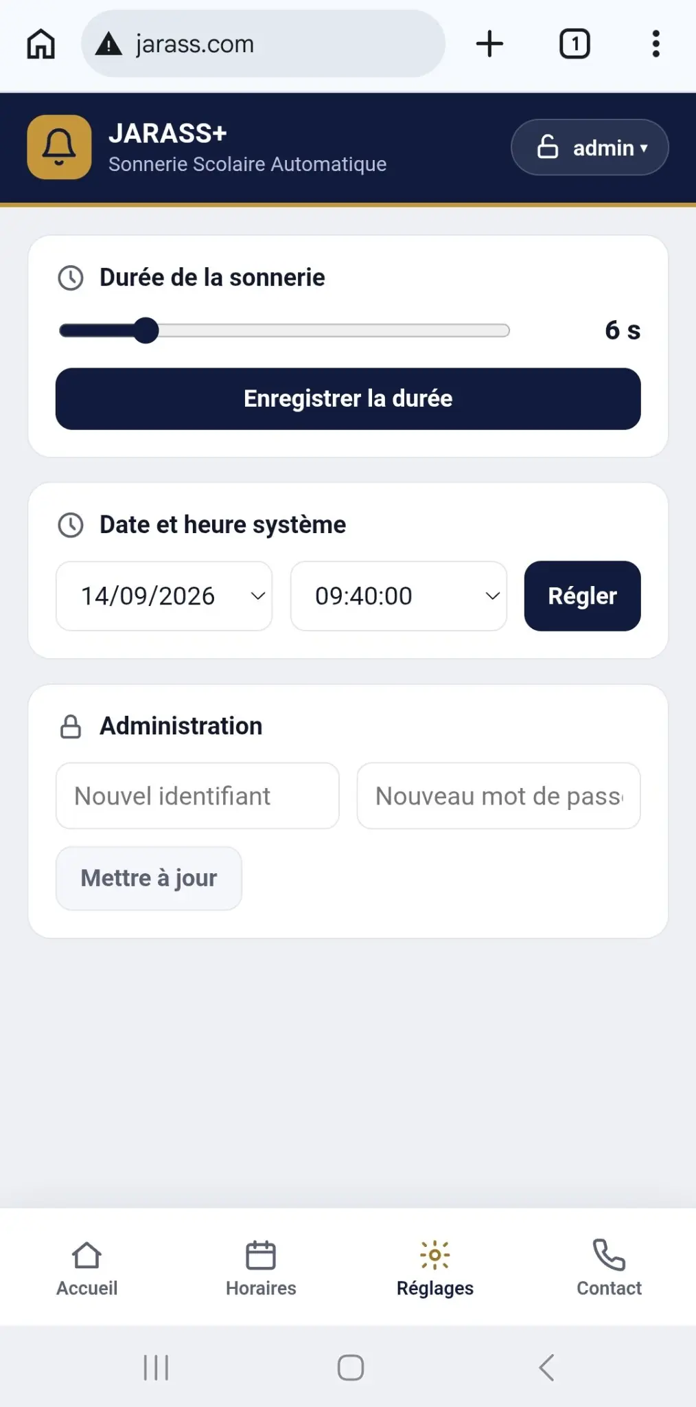 Écran des réglages de JARASS+